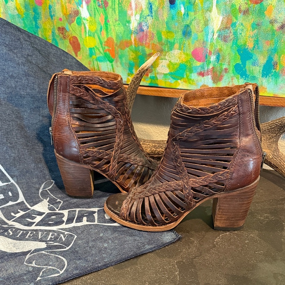 Freebird Bella Dark Brown Braided Heeled Boots